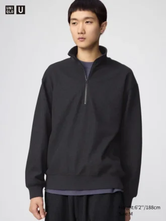 Unisex geborsteld sweater met halve rits