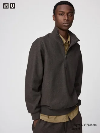 Unisex geborsteld sweater met halve rits