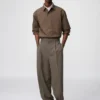 Unisex geplooide wijde taps toelopende broek