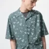 Unisex overhemd met open kraag | Korte mouwen | Bedrukt