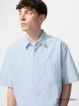 Unisex seersuckershirt | Korte mouwen | Gestreepte
