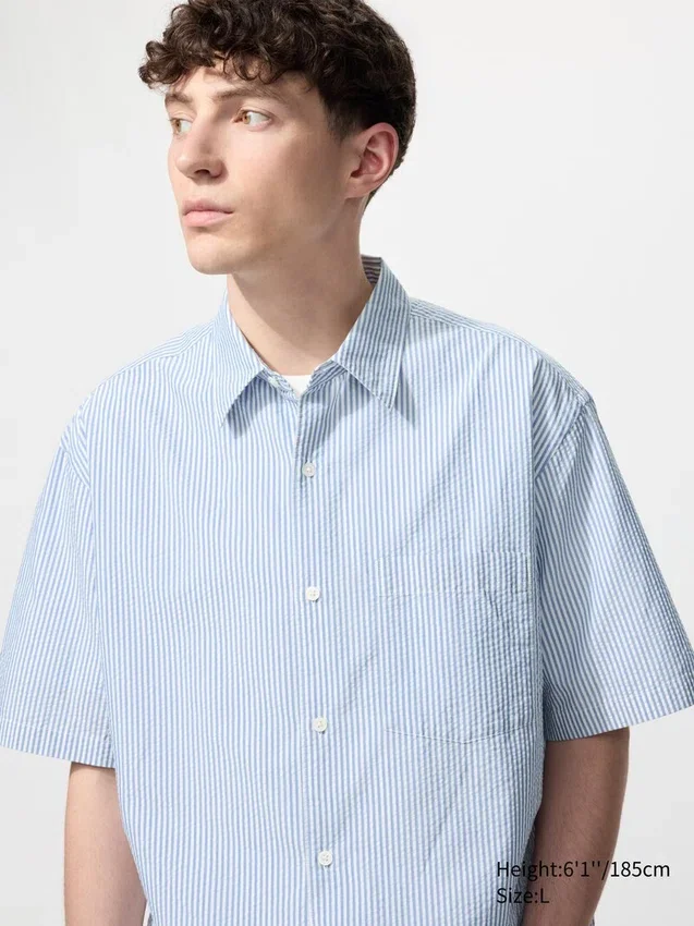 Unisex seersuckershirt | Korte mouwen | Gestreepte Unisex seersuckershirt | Korte mouwen | Gestreepte