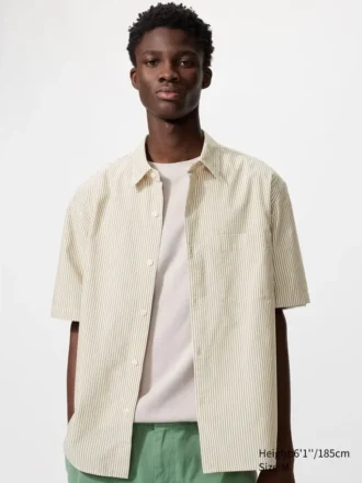 Unisex seersuckershirt | Korte mouwen | Gestreepte
