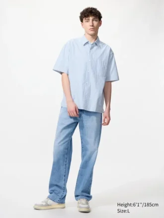 Unisex seersuckershirt | Korte mouwen | Gestreepte