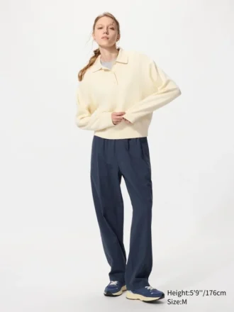 Unisex stretch broek met losse enkellengte | Seersucker
