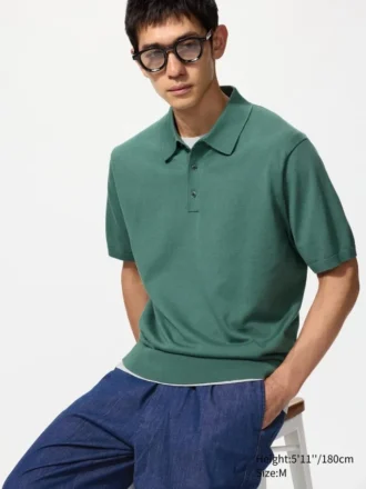 Unisex wasbare gebreide Poloshirt | Korte mouwen
