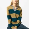 Vrouwen’s gladde katoenen relaxte Poloshirt | Gestreepte