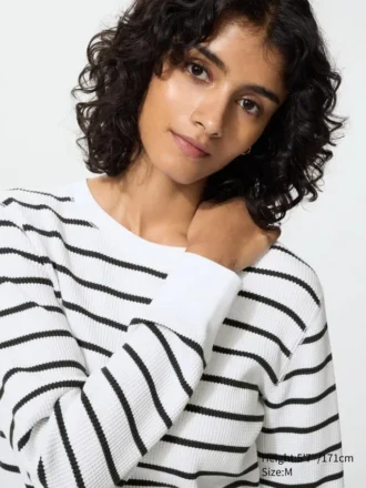 Wafel-T-shirt voor dames | Gestreepte