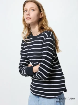 Wafel-T-shirt voor dames | Gestreepte