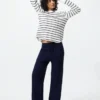 Wafel-T-shirt voor dames | Gestreepte