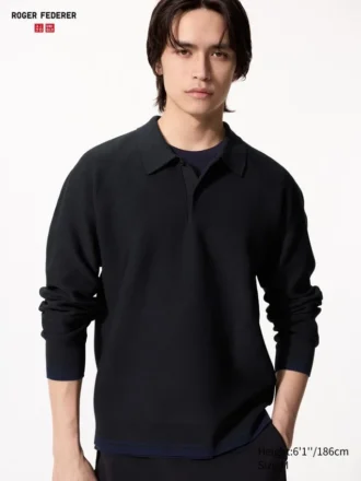 Wasbare 3D Knit-gebreide poloshirt voor heren | Longsleeves