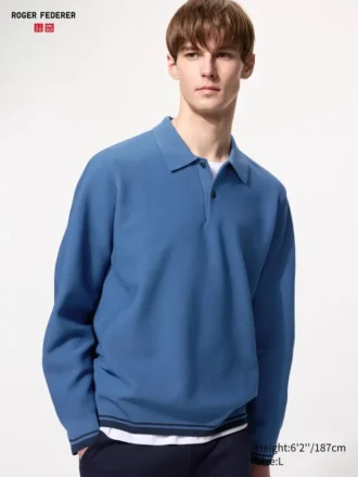 Wasbare 3D Knit-gebreide poloshirt voor heren | Longsleeves