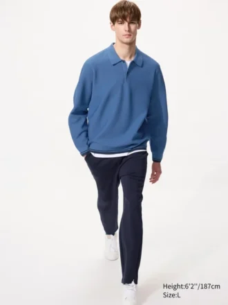 Wasbare 3D Knit-gebreide poloshirt voor heren | Longsleeves