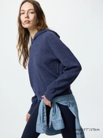 Wasbare gebreide Hoodie met kabelpatroon voor dames