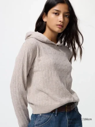 Wasbare gebreide Hoodie met kabelpatroon voor dames