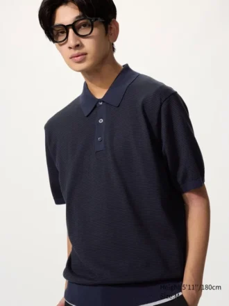 Wasbare gebreide poloshirt voor heren | Korte mouwen | Gestreepte