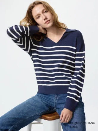 Wasbare geribde Poloshirt voor dames | Gestreepte