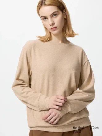 Zacht gebreid fleece T-shirt voor dames | Longsleeves